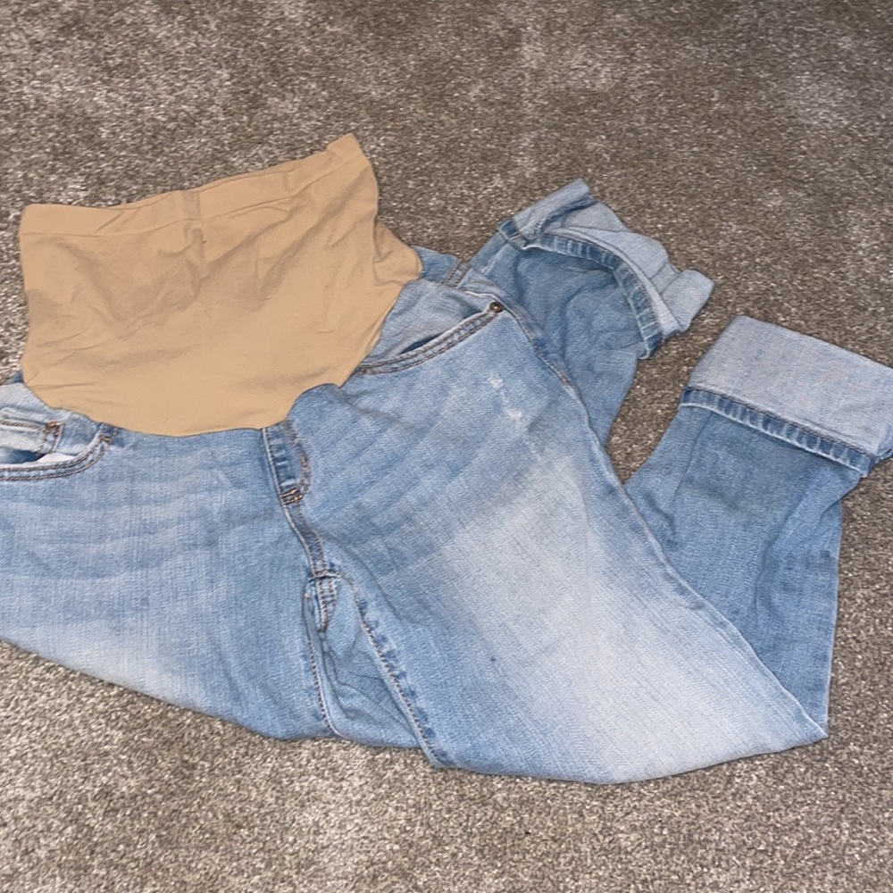 Indigo Blue distressed light wash cuffed maternity jeans